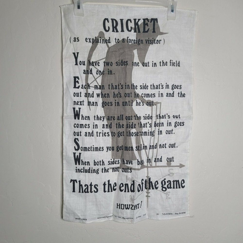 Ulster Cricket Tea Towel As Explained to a Foreign Visitor Irish Linen 18 x 29"